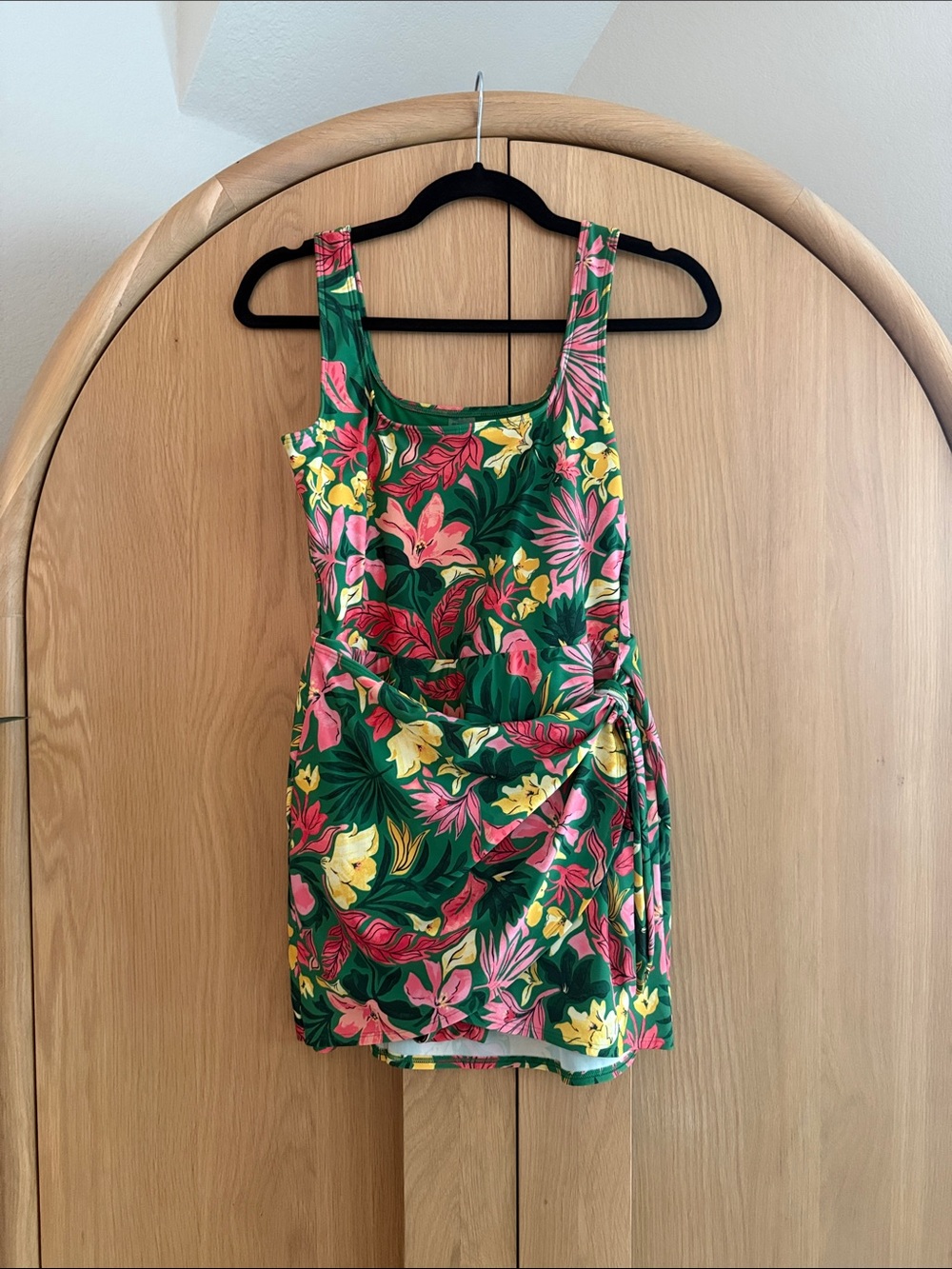Old Navy Green Tropical Floral One-Piece Swimsuit with Pink & Yellow Flowers